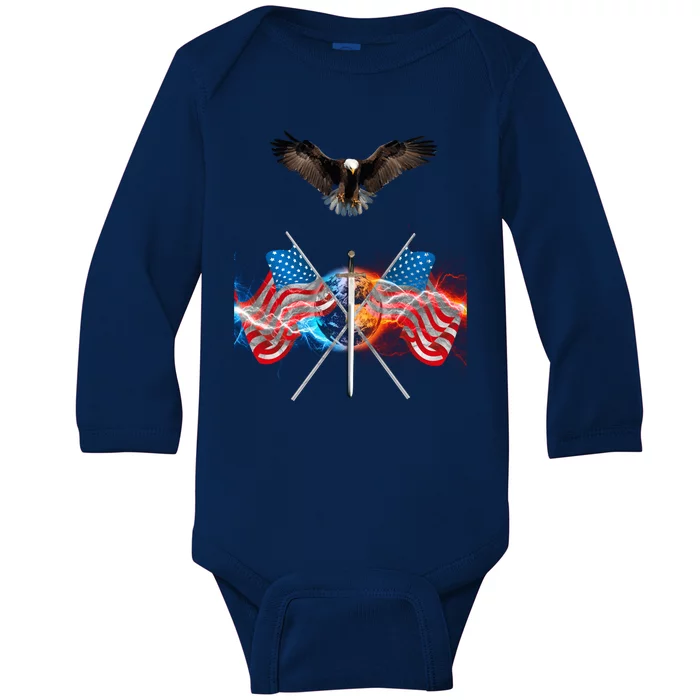 Usa Flag American Eagle Baby Long Sleeve Bodysuit