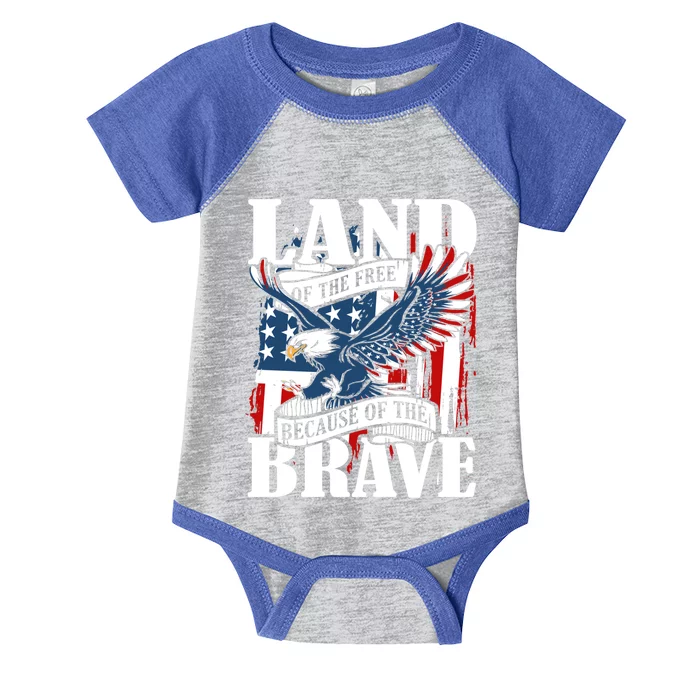 Us Flag America Eagle Land Of The Free Because Of The Brave Great Gift Infant Baby Jersey Bodysuit