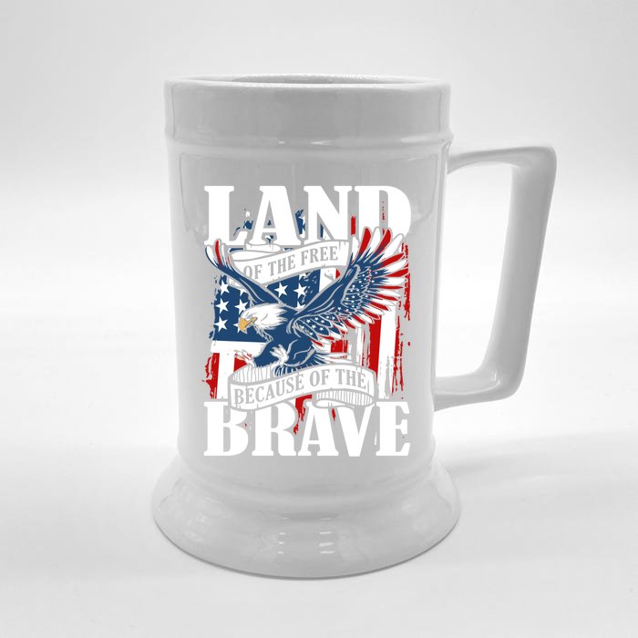 Us Flag America Eagle Land Of The Free Because Of The Brave Great Gift Front & Back Beer Stein