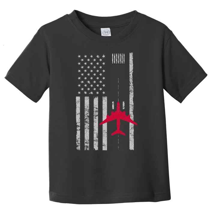 Us Flag Airport Runway! Airplane Pilot Toddler T-Shirt