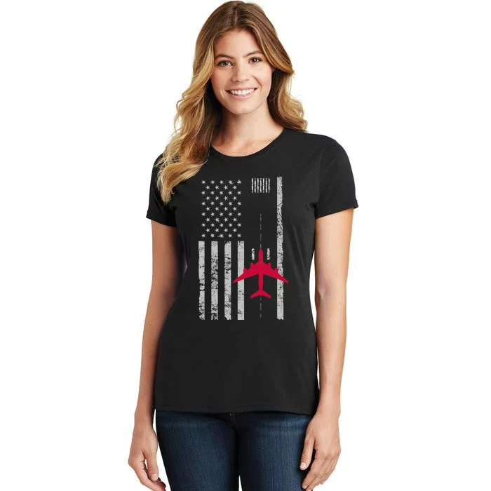 Us Flag Airport Runway! Airplane Pilot Women's T-Shirt