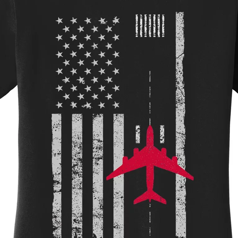 Us Flag Airport Runway! Airplane Pilot Women's T-Shirt