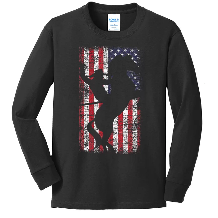 USA Flag American Pride Texas Equestrian 4th Of July Cow Kids Long Sleeve Shirt