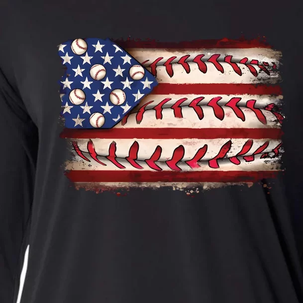 Usa Flag Baseball Patriotic American Cooling Performance Long Sleeve Crew