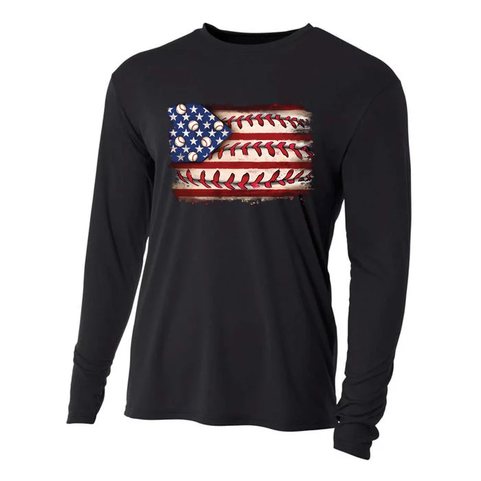 Usa Flag Baseball Patriotic American Cooling Performance Long Sleeve Crew