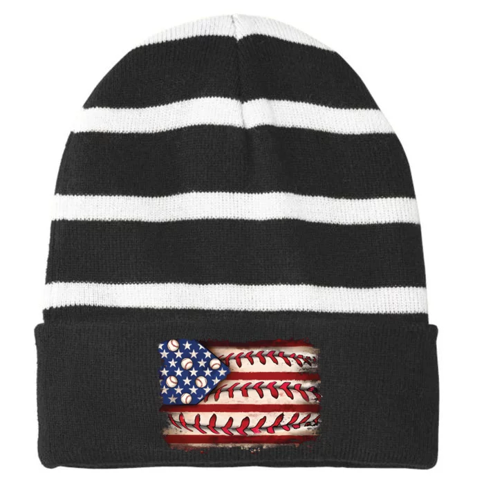 Usa Flag Baseball Patriotic American Striped Beanie with Solid Band