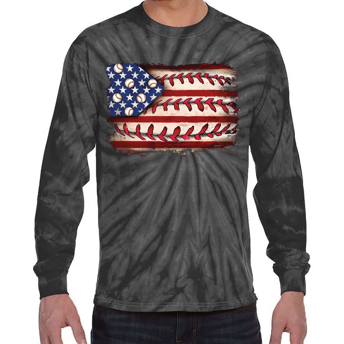 Usa Flag Baseball Patriotic American Tie-Dye Long Sleeve Shirt