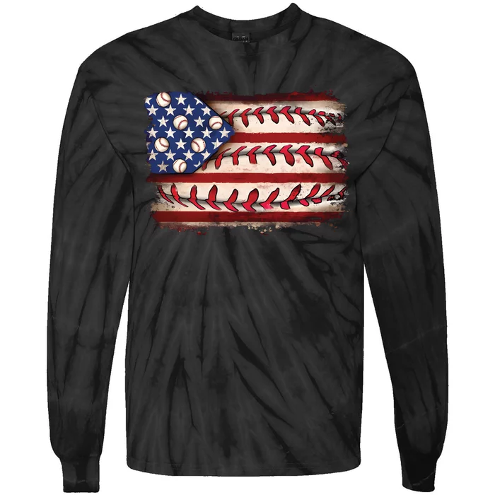 Usa Flag Baseball Patriotic American Tie-Dye Long Sleeve Shirt