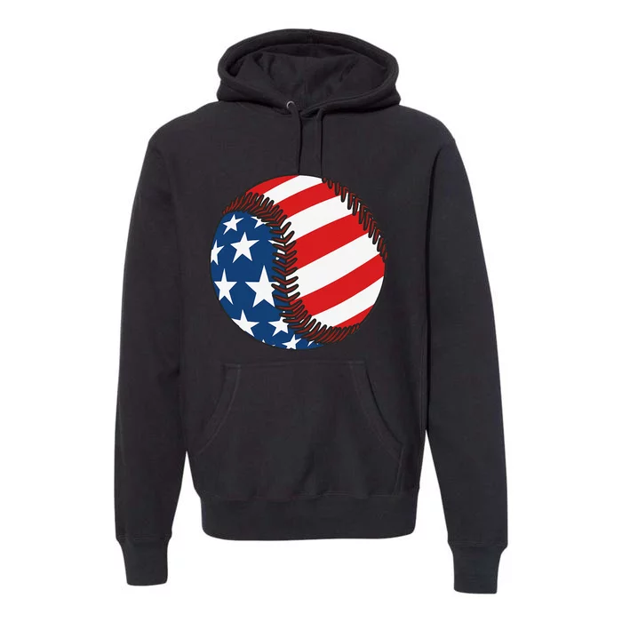 USA Flag Baseball Ball Sports Lover & Players Premium Hoodie