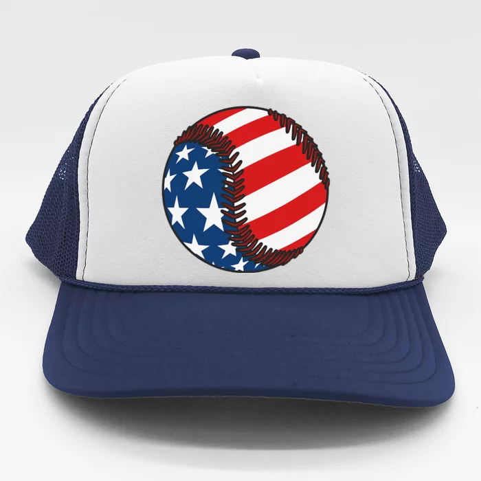 USA Flag Baseball Ball Sports Lover & Players Trucker Hat