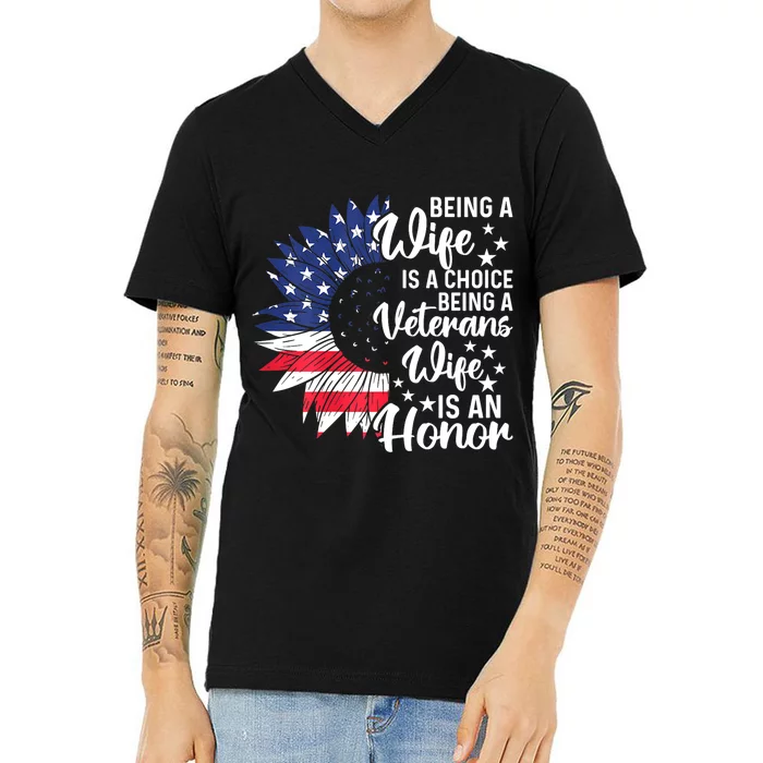 Us Flag Being A Veterans Wife Is An Honor Patriotic Veterans Day Gift V-Neck T-Shirt