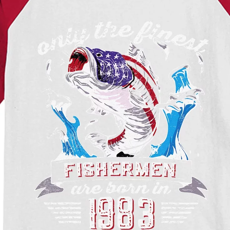 US Flag Bass Fishermen Are Born In 1983 39th Birthday Kids Colorblock Raglan Jersey