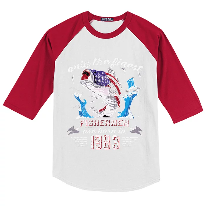 US Flag Bass Fishermen Are Born In 1983 39th Birthday Kids Colorblock Raglan Jersey