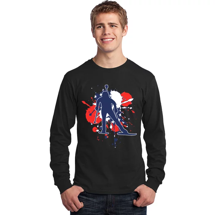 USA Flag Biathlonist American Biathlon Long Sleeve Shirt