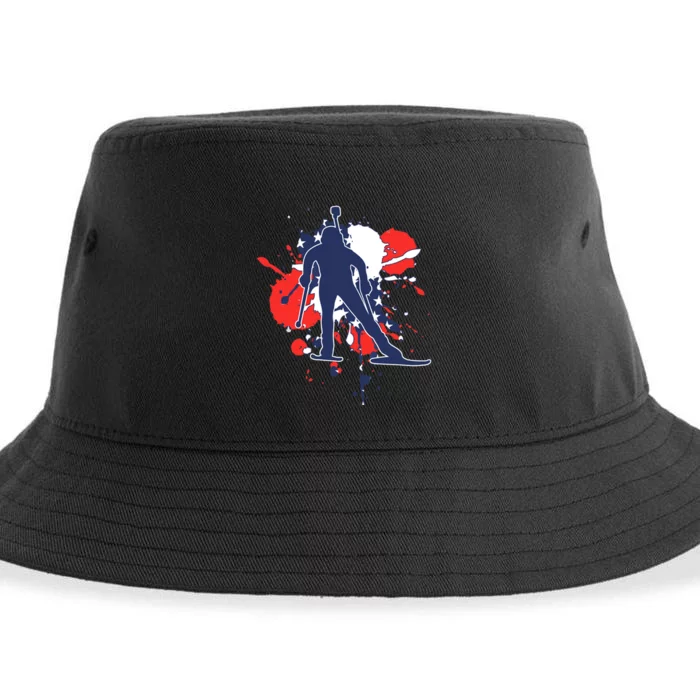 USA Flag Biathlonist American Biathlon Sustainable Bucket Hat