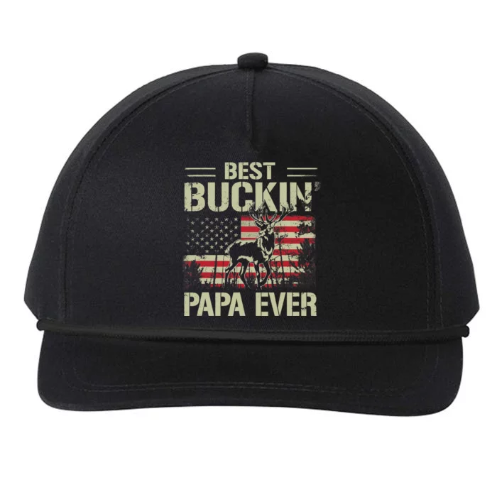 USA Flag Best Buckin' Papa Ever Deer Hunting Father's Day Snapback Five-Panel Rope Hat