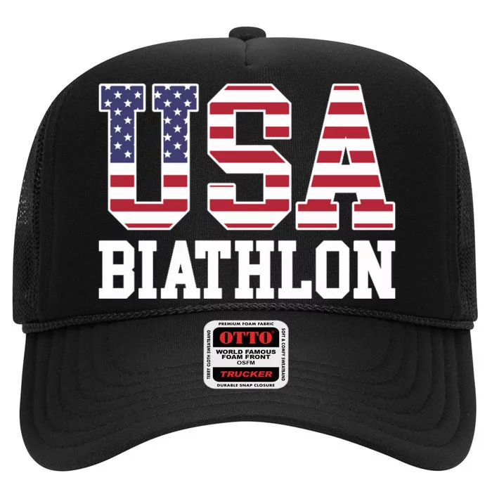 USA Flag Biathlonist American USA Biathlon High Crown Mesh Trucker Hat