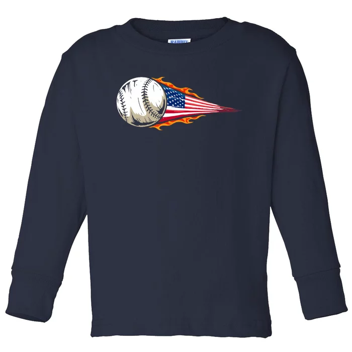 USA Flag Baseball Patriotic American Baseball Lover Toddler Long Sleeve Shirt