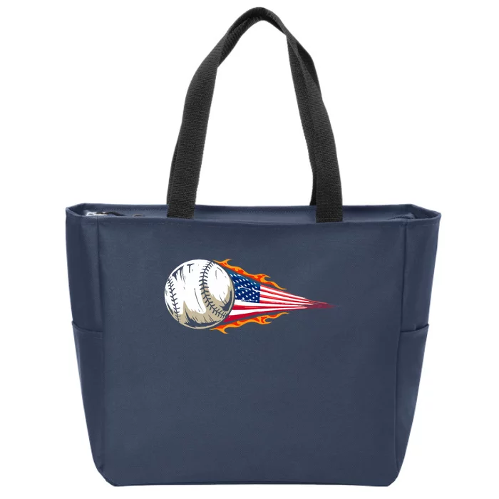 USA Flag Baseball Patriotic American Baseball Lover Zip Tote Bag