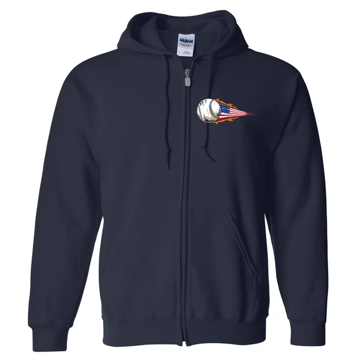 USA Flag Baseball Patriotic American Baseball Lover Full Zip Hoodie