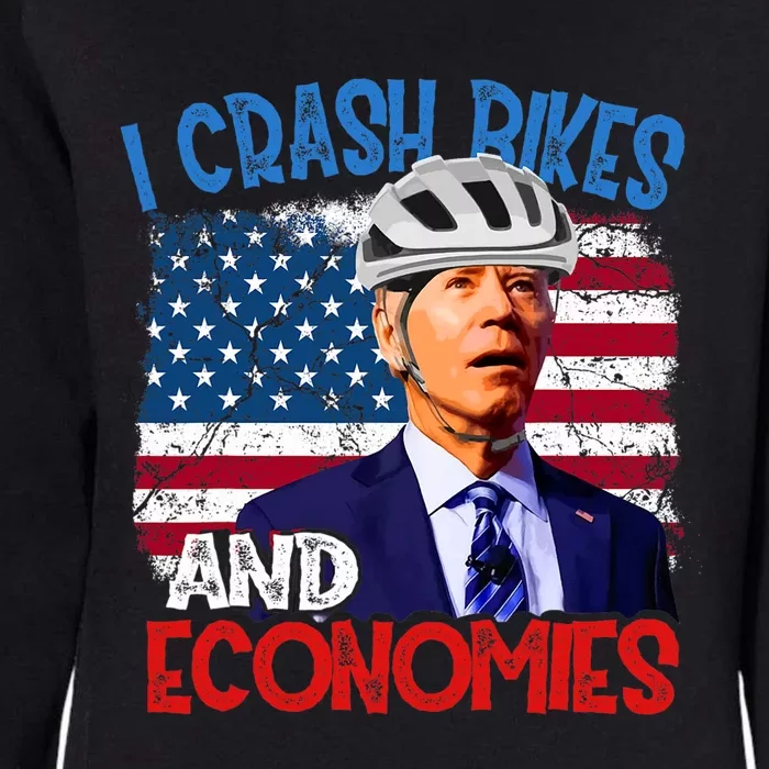 US Flag Biden Falling Off Bike I Crash Bikes And Economies Womens California Wash Sweatshirt