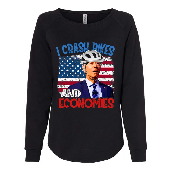 US Flag Biden Falling Off Bike I Crash Bikes And Economies Womens California Wash Sweatshirt