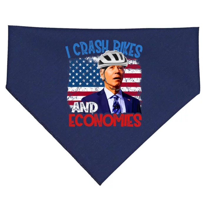 US Flag Biden Falling Off Bike I Crash Bikes And Economies USA-Made Doggie Bandana