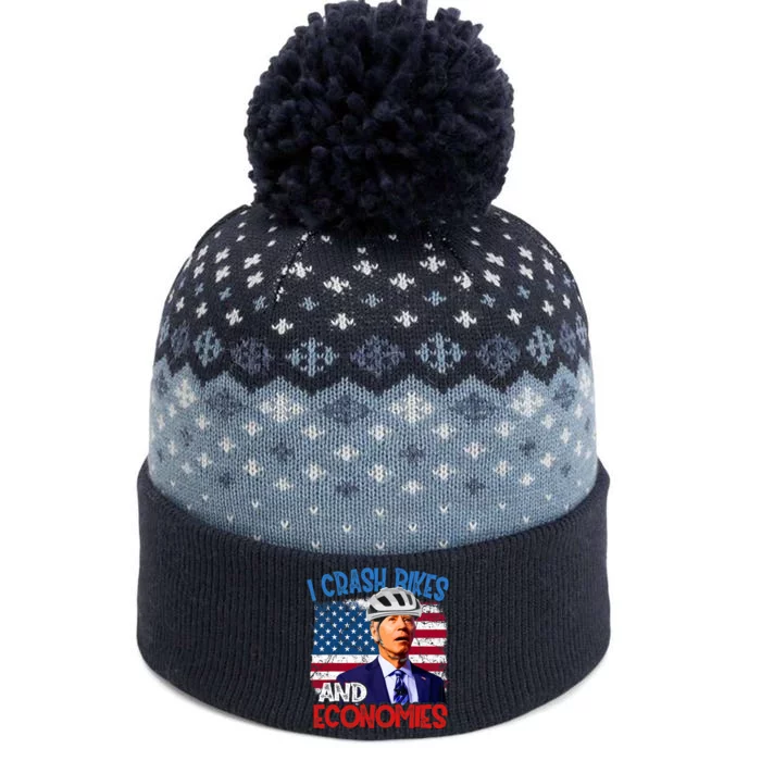 US Flag Biden Falling Off Bike I Crash Bikes And Economies The Baniff Cuffed Pom Beanie