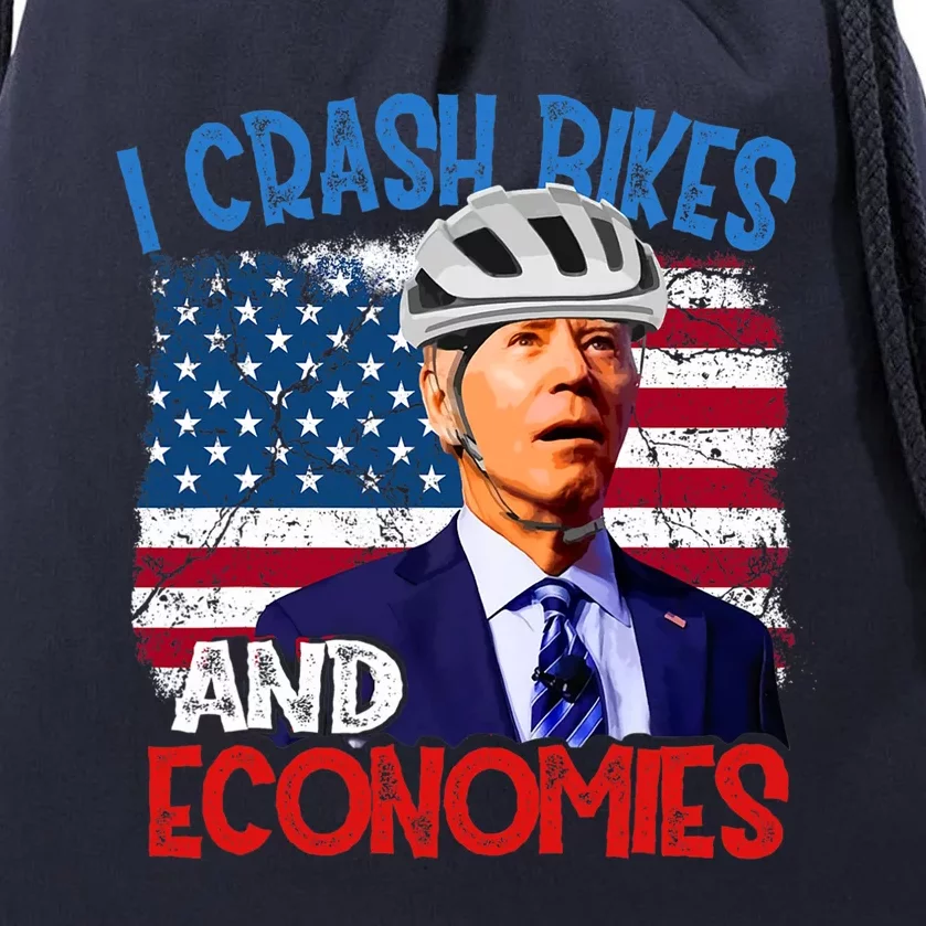 US Flag Biden Falling Off Bike I Crash Bikes And Economies Drawstring Bag