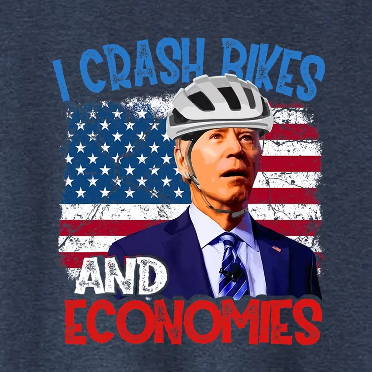 US Flag Biden Falling Off Bike I Crash Bikes And Economies Women's Crop Top Tee