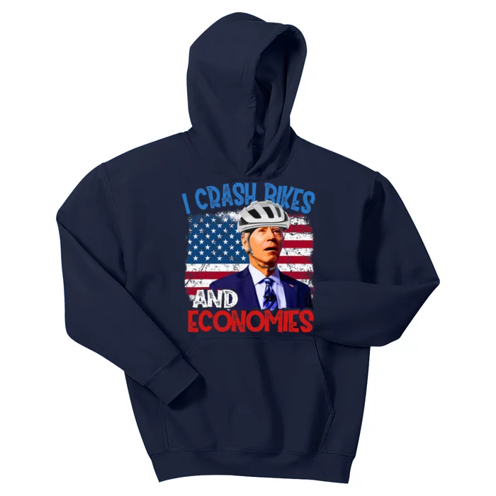 US Flag Biden Falling Off Bike I Crash Bikes And Economies Kids Hoodie