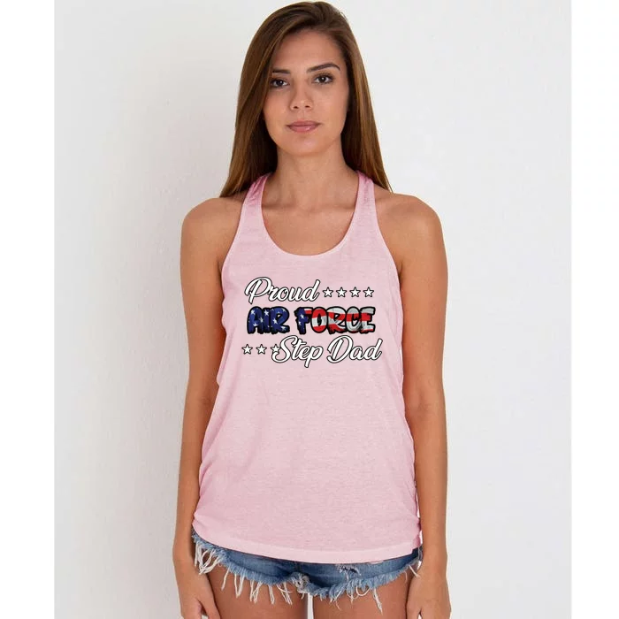 Us Flag Bold Proud Air Force Step Dad Gift Women's Knotted Racerback Tank