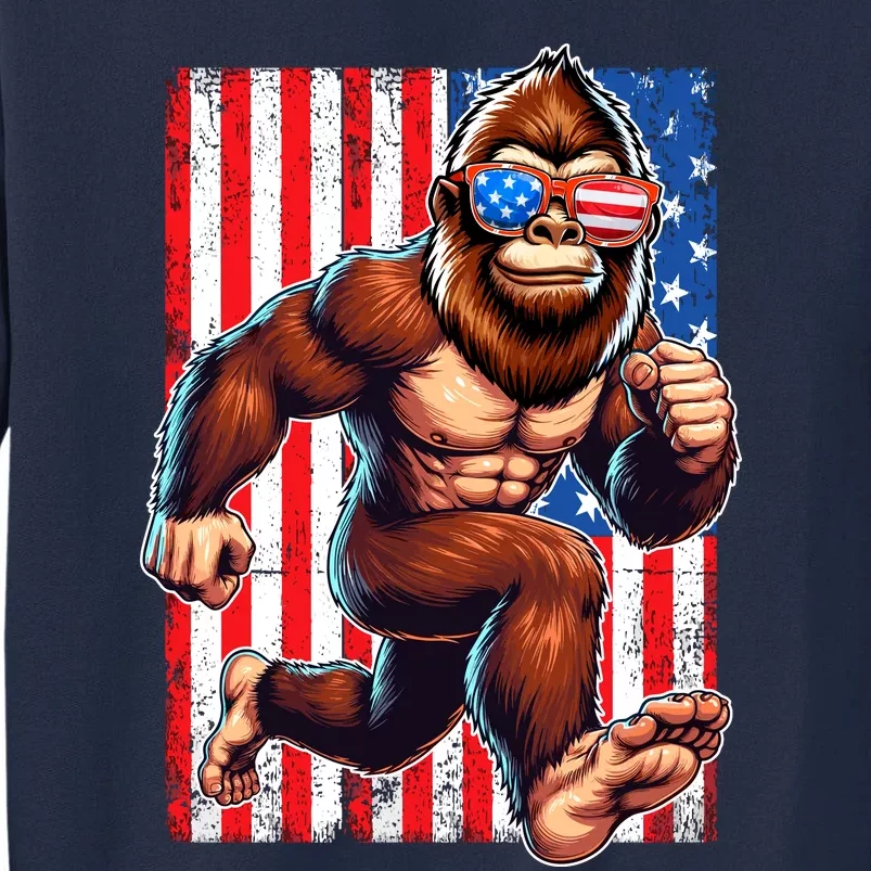 Usa Flag Bigfoot Running 4th Of July Tall Sweatshirt