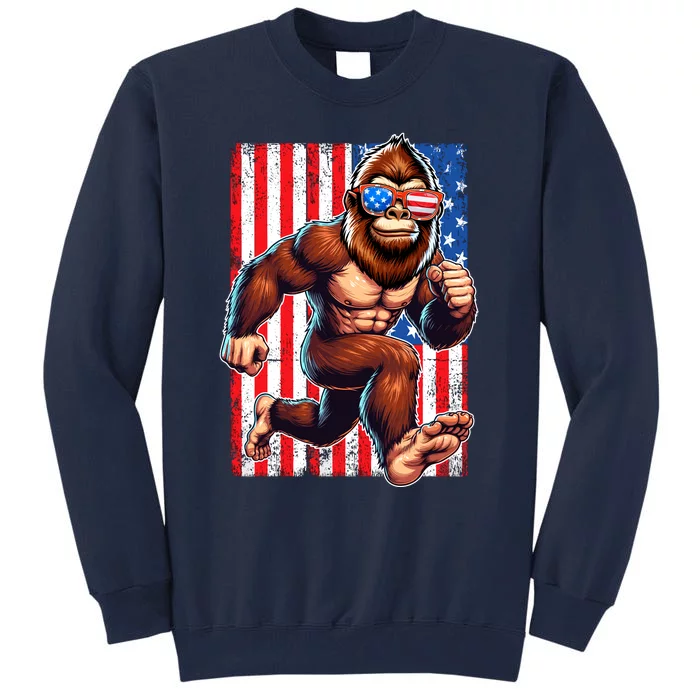 Usa Flag Bigfoot Running 4th Of July Tall Sweatshirt