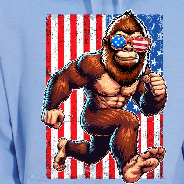 Usa Flag Bigfoot Running 4th Of July Unisex Surf Hoodie