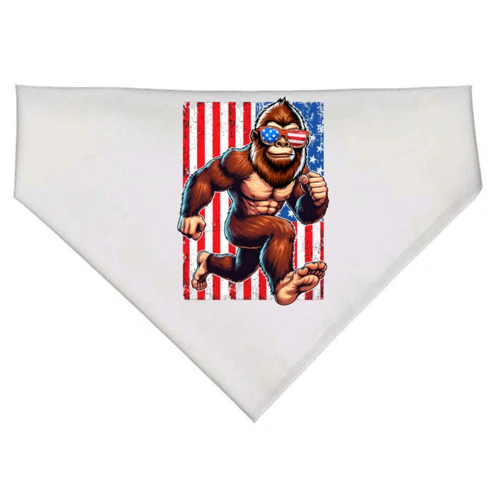 Usa Flag Bigfoot Running 4th Of July USA-Made Doggie Bandana