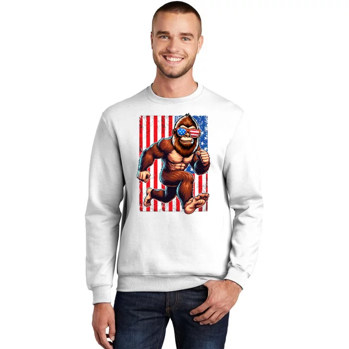 Usa Flag Bigfoot Running 4th Of July Sweatshirt