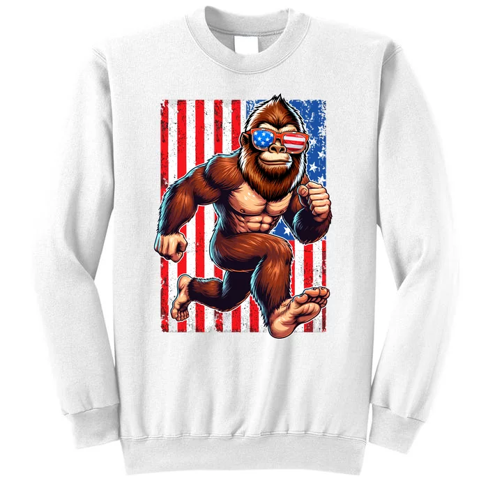 Usa Flag Bigfoot Running 4th Of July Sweatshirt