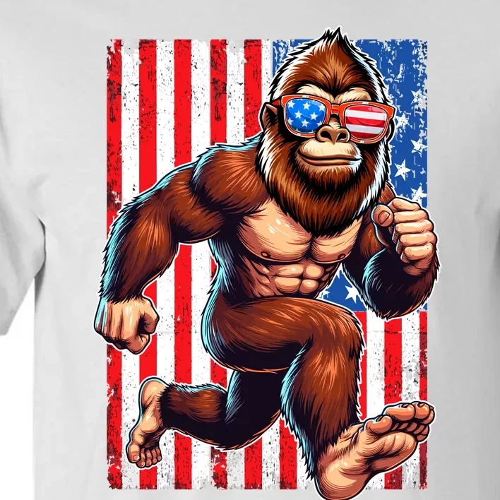 Usa Flag Bigfoot Running 4th Of July Tall T-Shirt