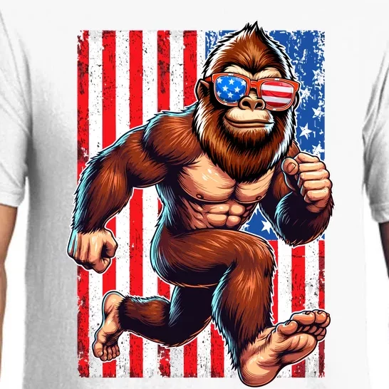 Usa Flag Bigfoot Running 4th Of July Pajama Set