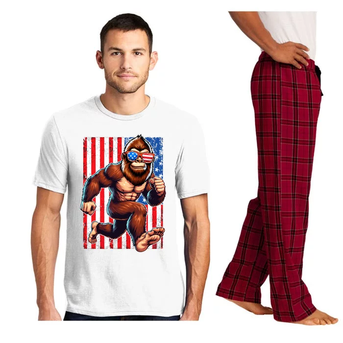 Usa Flag Bigfoot Running 4th Of July Pajama Set