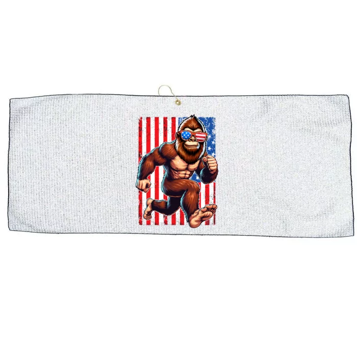 Usa Flag Bigfoot Running 4th Of July Large Microfiber Waffle Golf Towel