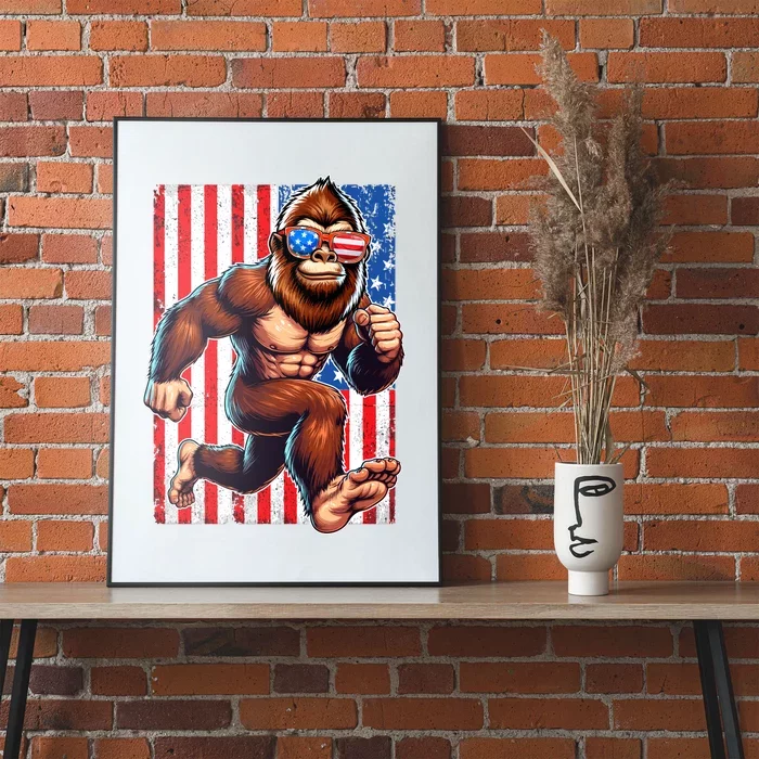 Usa Flag Bigfoot Running 4th Of July Poster