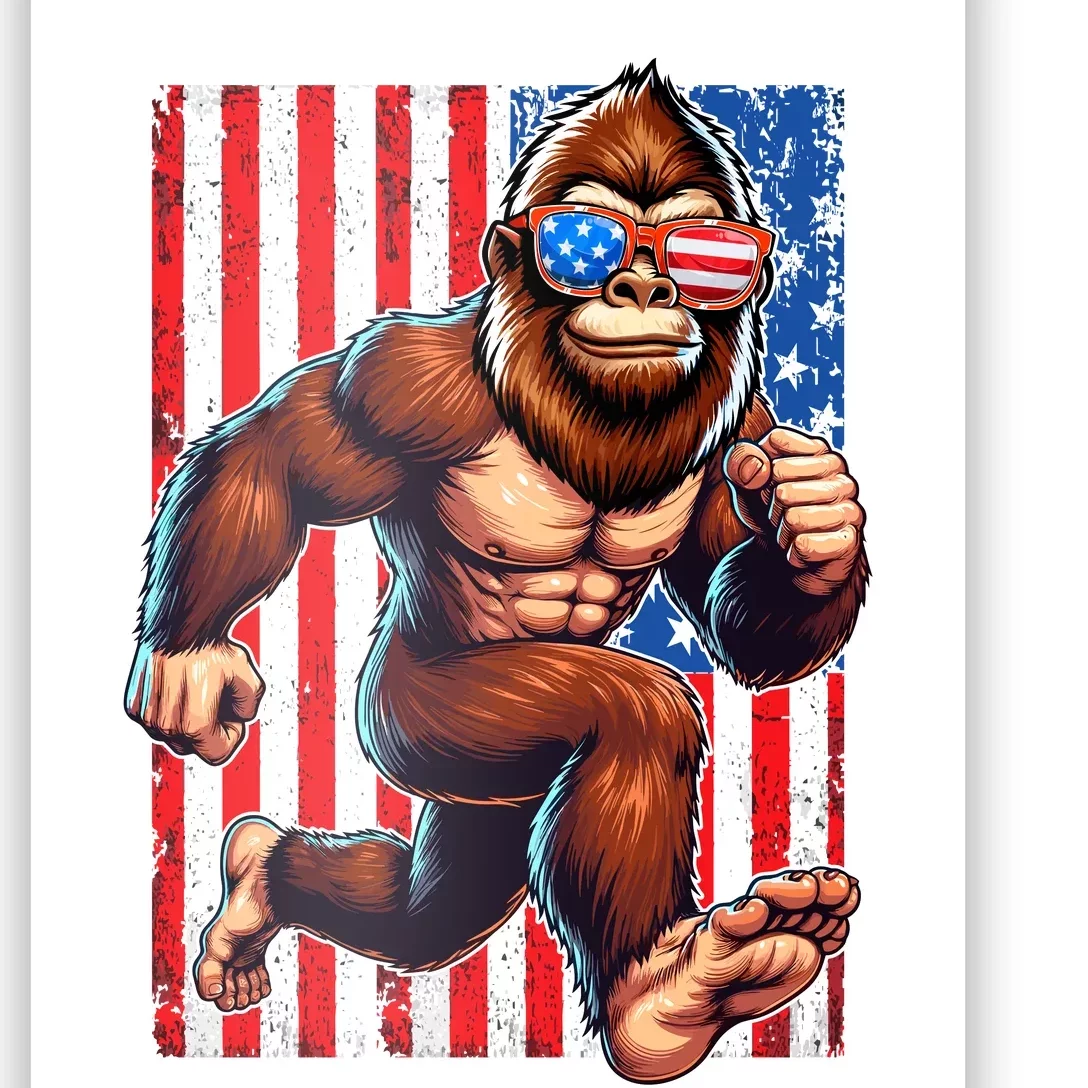 Usa Flag Bigfoot Running 4th Of July Poster