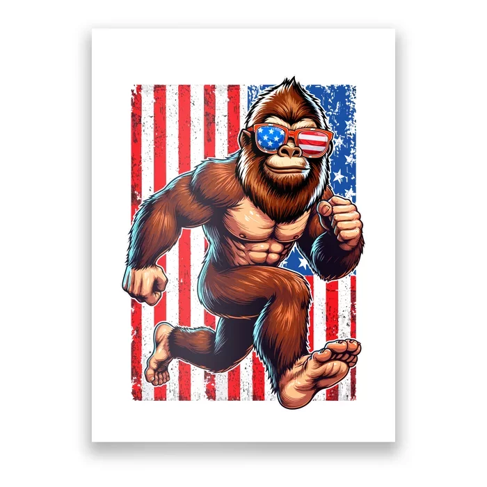 Usa Flag Bigfoot Running 4th Of July Poster