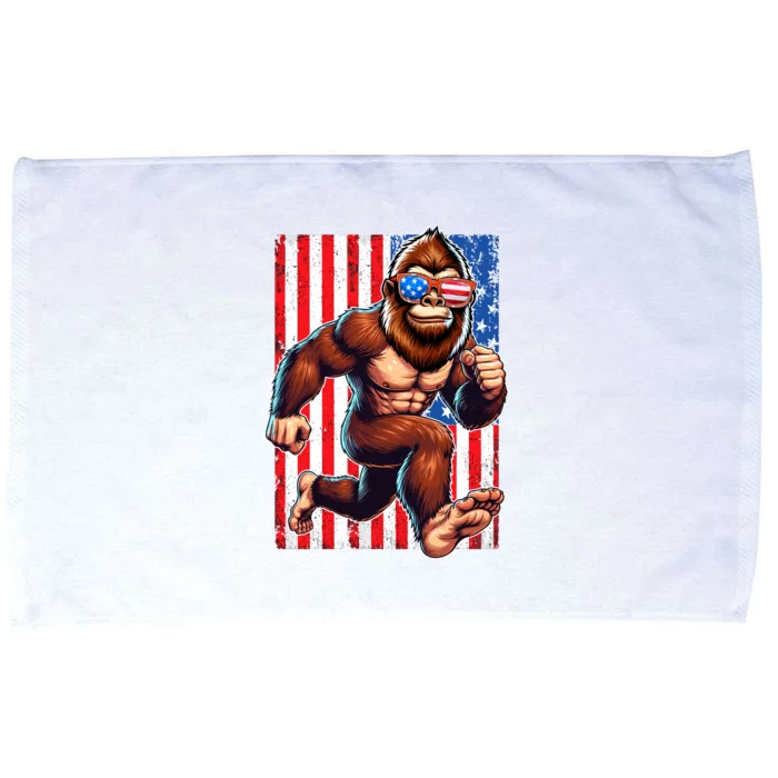 Usa Flag Bigfoot Running 4th Of July Microfiber Hand Towel