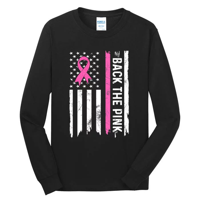 US Flag Back The Pink Ribbon Breast Cancer Awareness Tall Long Sleeve T-Shirt