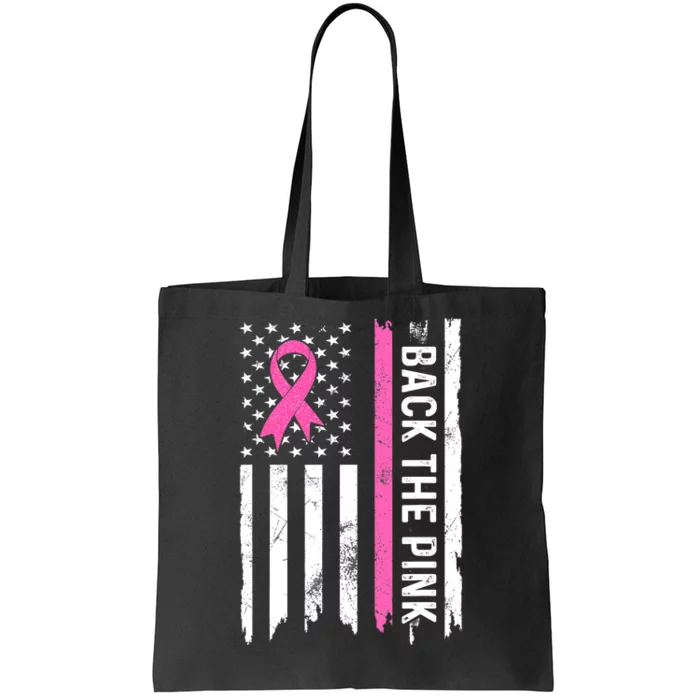 US Flag Back The Pink Ribbon Breast Cancer Awareness Tote Bag