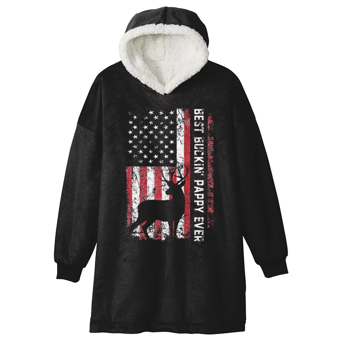 USA Flag Best Buckin Pappy Ever Deer Hunting Fathers Day Hooded Wearable Blanket