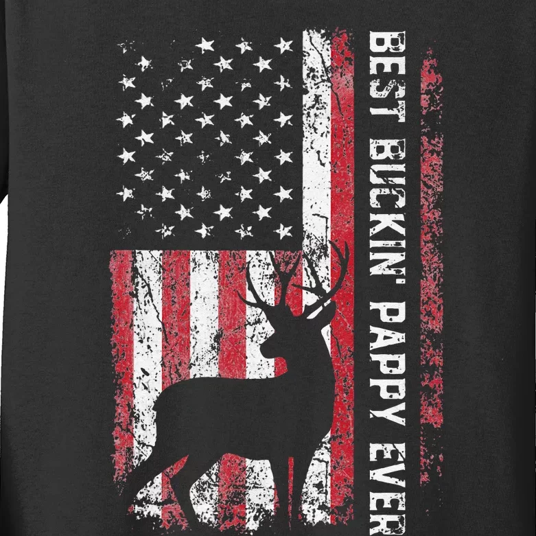 USA Flag Best Buckin Pappy Ever Deer Hunting Fathers Day Kids Long Sleeve Shirt